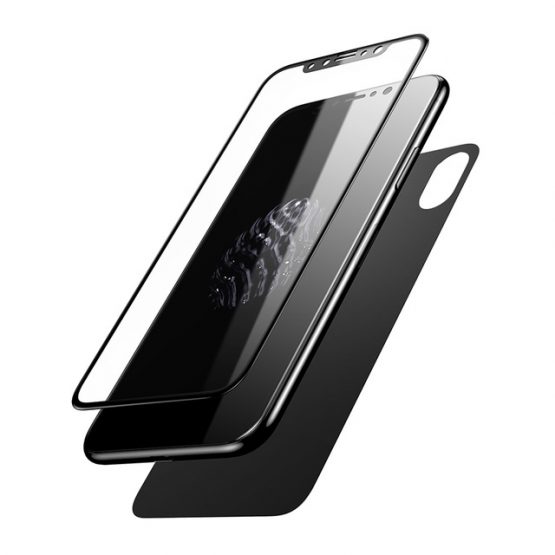 3D Tvrdené ochranné sklo na zadnú + prednú časť iPhonu X - čierna farba. Prekrýva zadnú a prednú časť iPhonu, tým chráni telefón pred poškodením