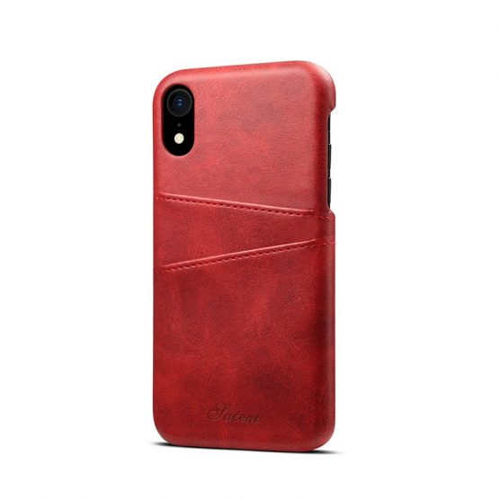 Kožený kryt na kreditnú kartu pre iPhone XS MAX v červenej farbe (2)