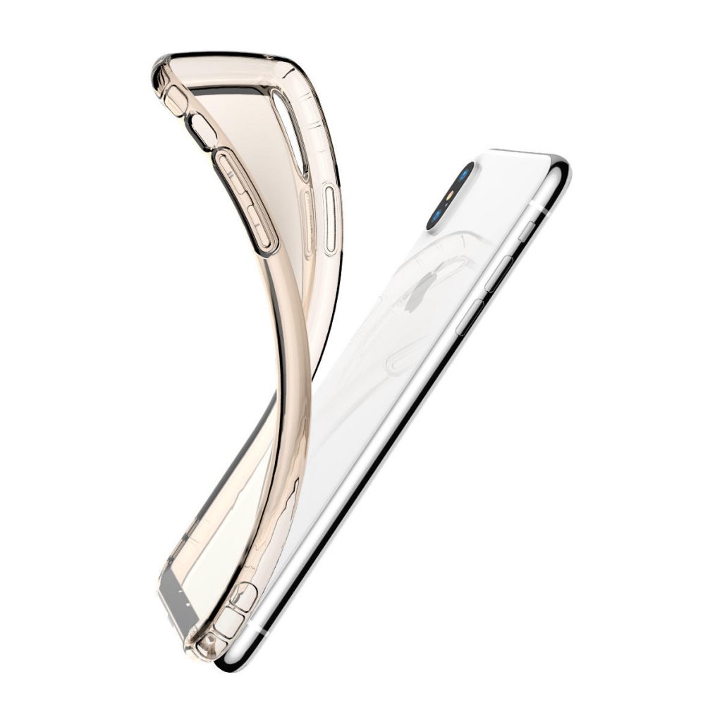 Ochranný silikónový kryt s vystuženými rohmi pre iPhone XR, transparentný zlatý