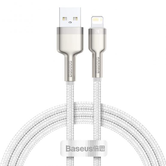 Kovový kábel Lightning Metal data cable, 2.4A, 1m, Baseus, biely