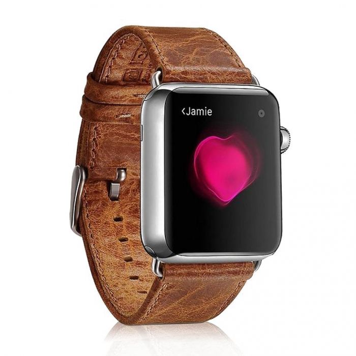 Kožený náramok pre Apple Watch iCarer, Hovädzia koža, Leather Series Light Brown, 38mm