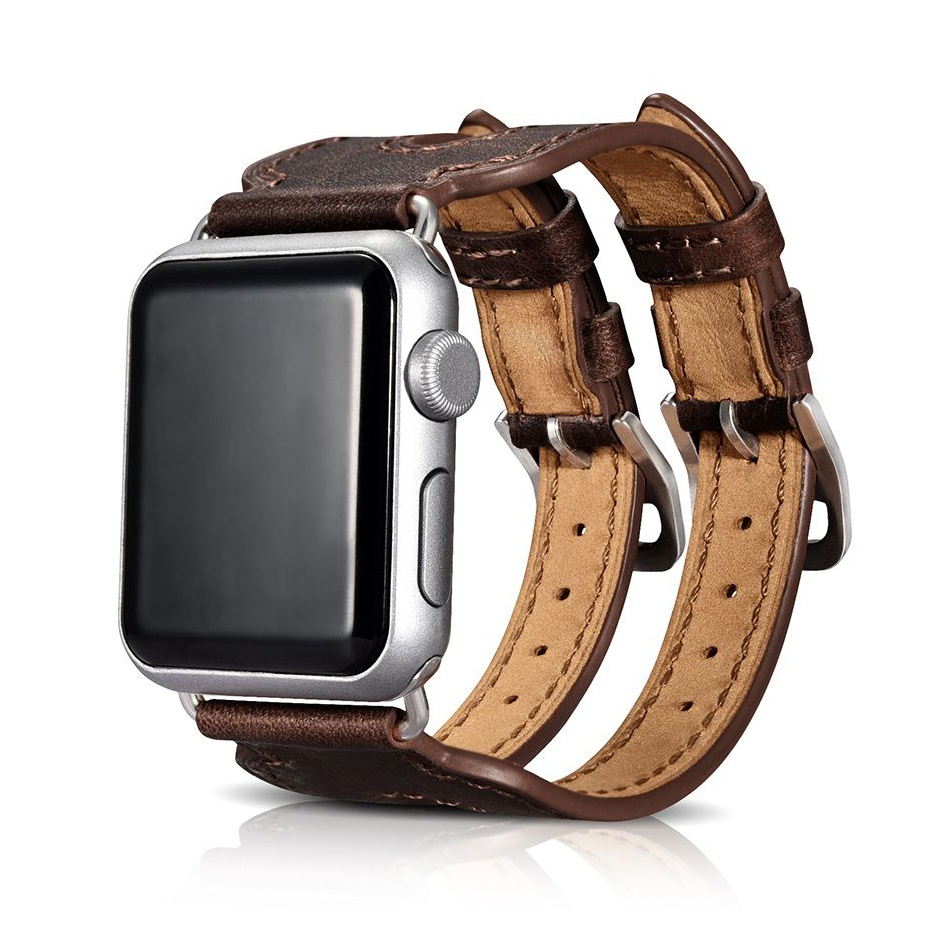 Remienok na hodinky iCarer Apple Watch 38 mm, Manžeta s dvojitou prackou z pravej kože